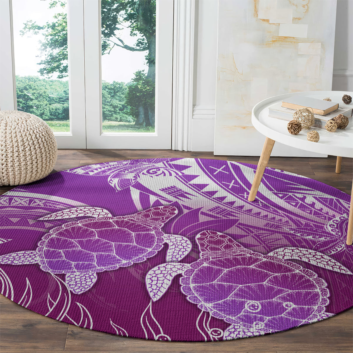Polynesia Valentine Day Round Carpet Polynesian Sea Turtle Purple Version LT14 - Polynesian Pride