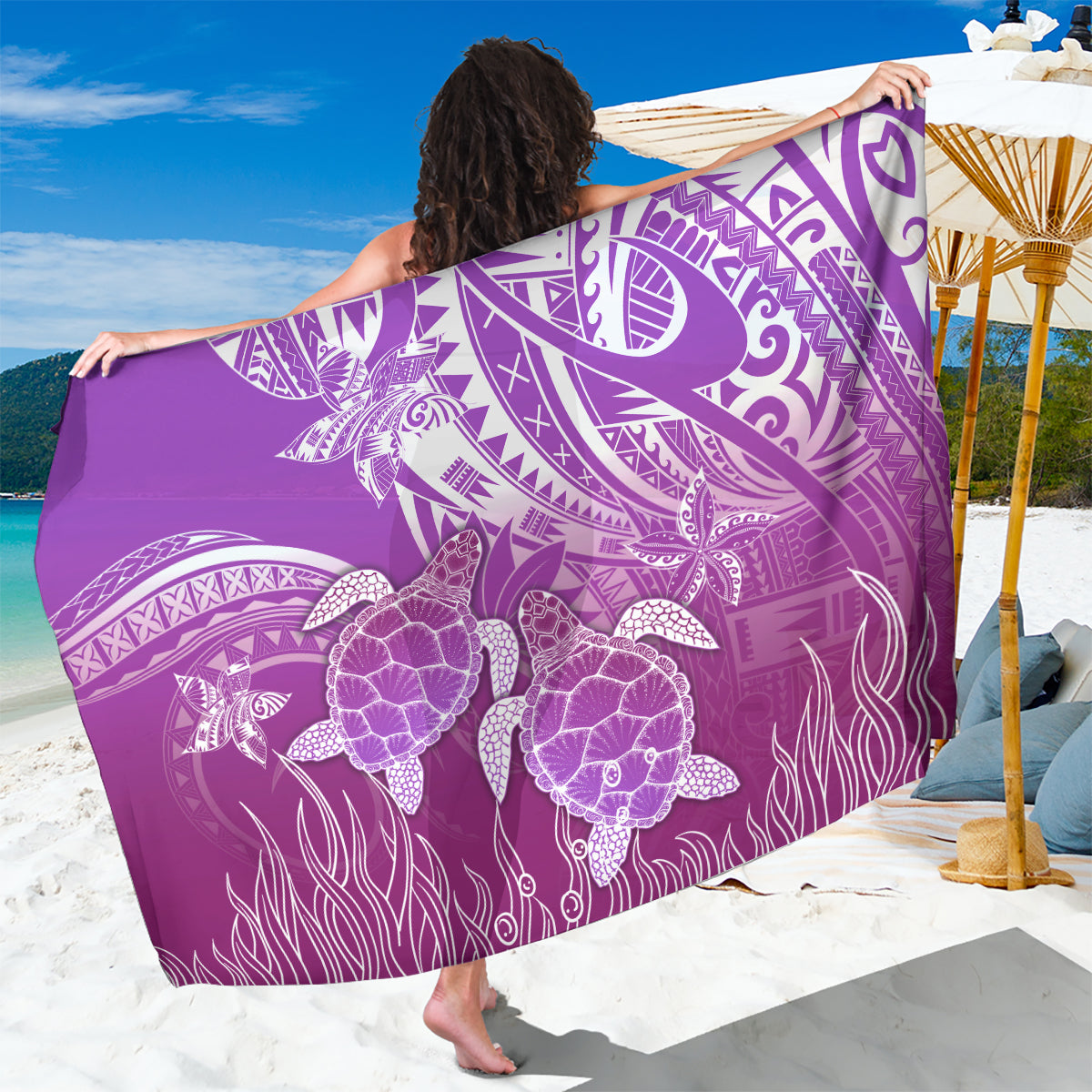 Polynesia Valentine Day Sarong Polynesian Sea Turtle Purple Version LT14 One Size 44 x 66 inches Purple - Polynesian Pride