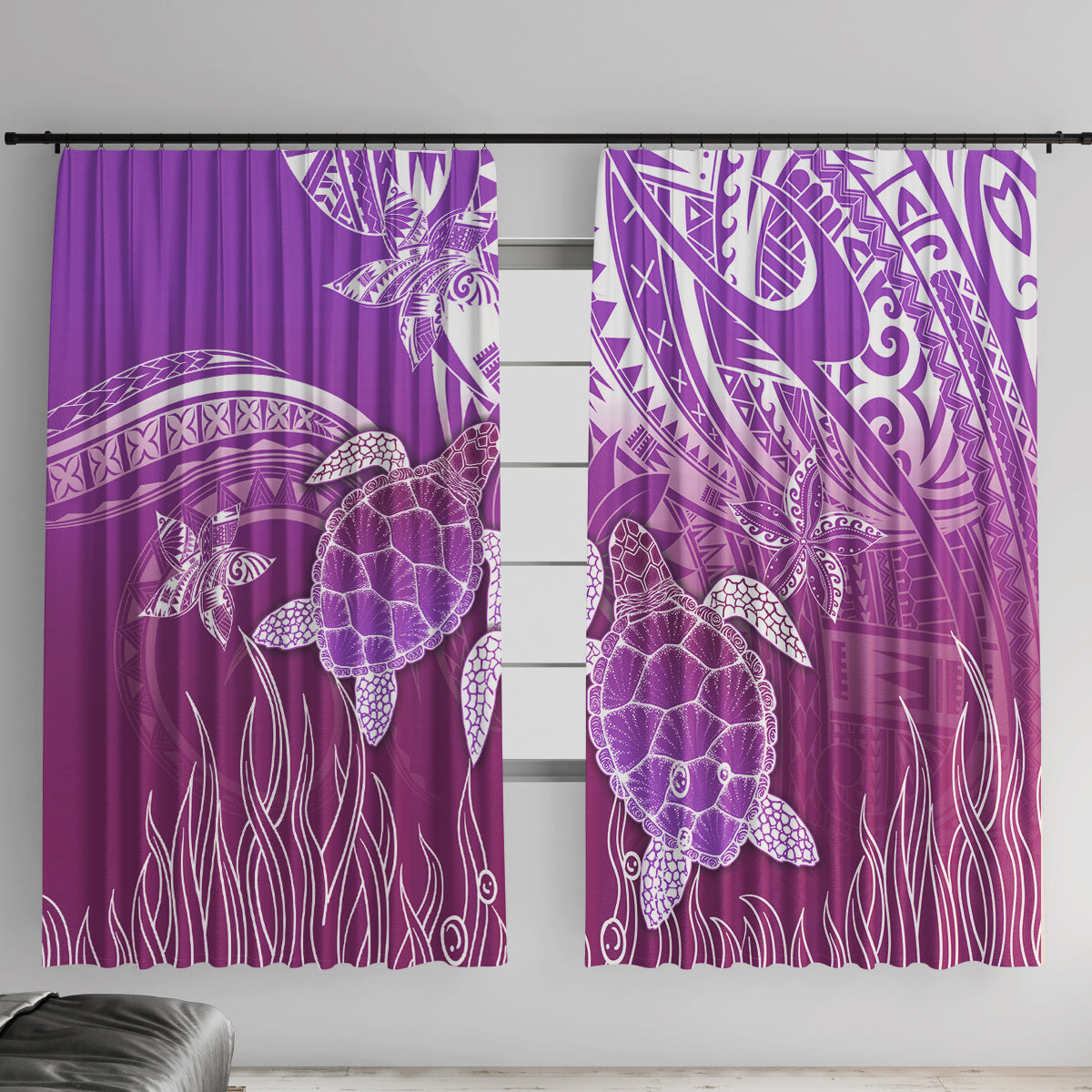 Polynesia Valentine Day Window Curtain Polynesian Sea Turtle Purple Version LT14 With Hooks Purple - Polynesian Pride