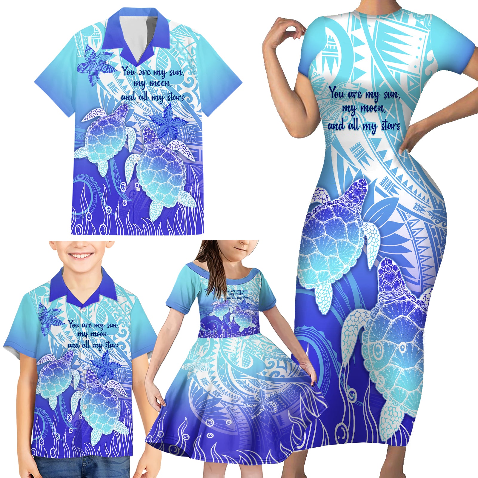 Polynesia Valentine Day Family Matching Short Sleeve Bodycon Dress and Hawaiian Shirt Polynesian Sea Turtle Turquoise Version LT14 - Polynesian Pride