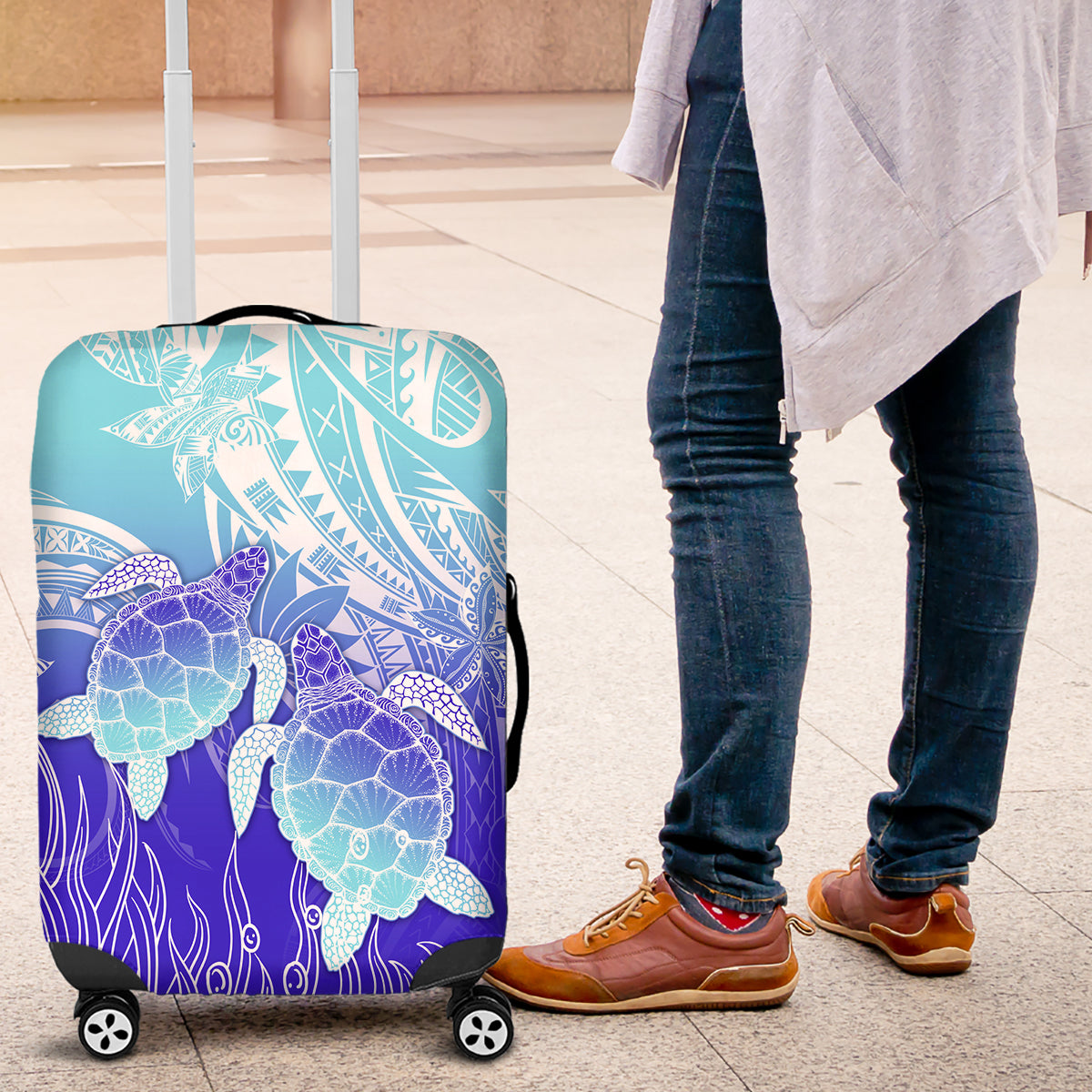Polynesia Valentine Day Luggage Cover Polynesian Sea Turtle Turquoise Version LT14 Turquoise - Polynesian Pride