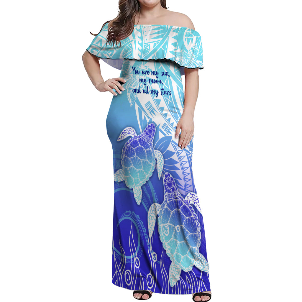 Polynesia Valentine Day Off Shoulder Maxi Dress Polynesian Sea Turtle Turquoise Version LT14 Women Turquoise - Polynesian Pride