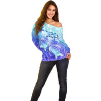 Polynesia Valentine Day Off Shoulder Sweater Polynesian Sea Turtle Turquoise Version LT14 - Polynesian Pride
