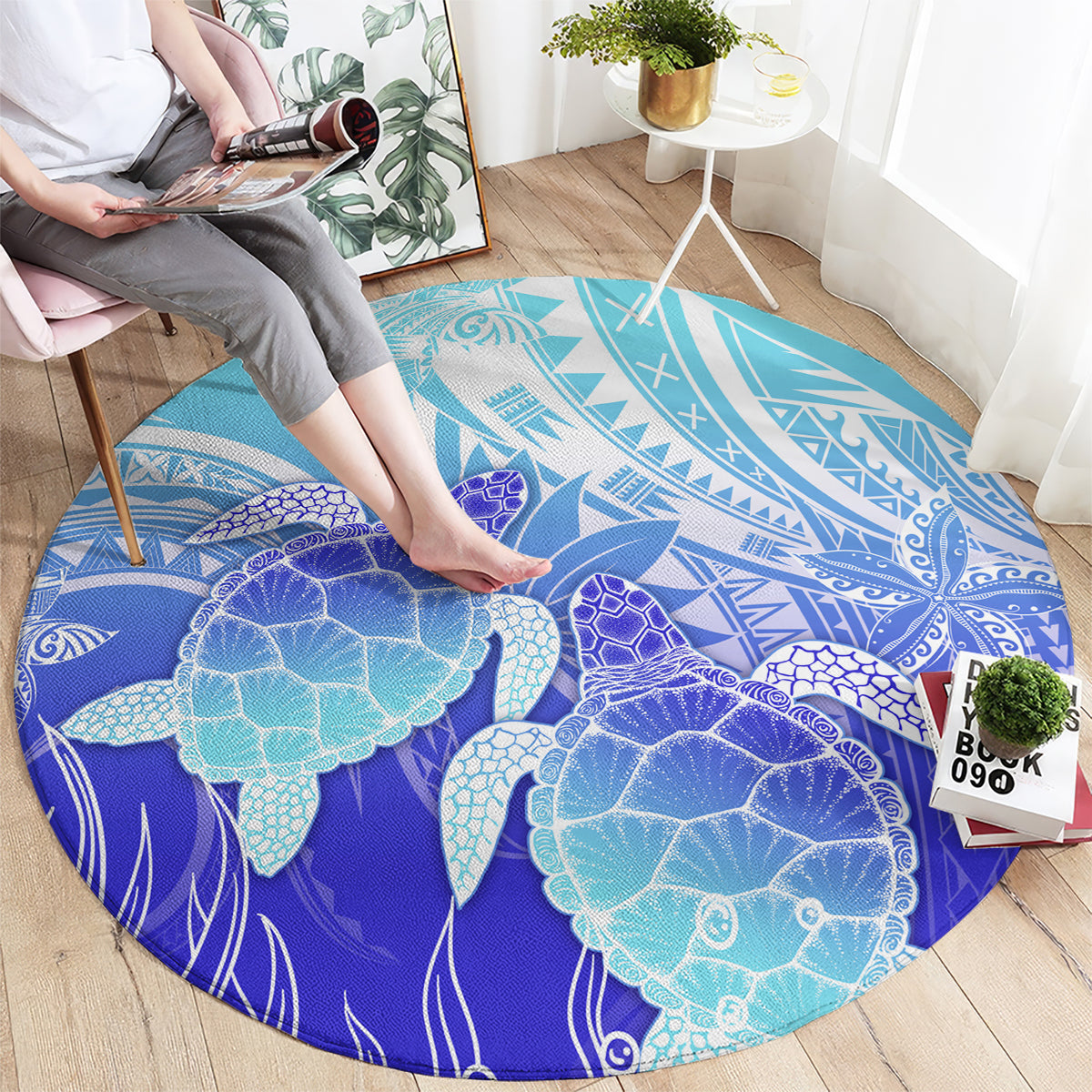 Polynesia Valentine Day Round Carpet Polynesian Sea Turtle Turquoise Version LT14 - Polynesian Pride