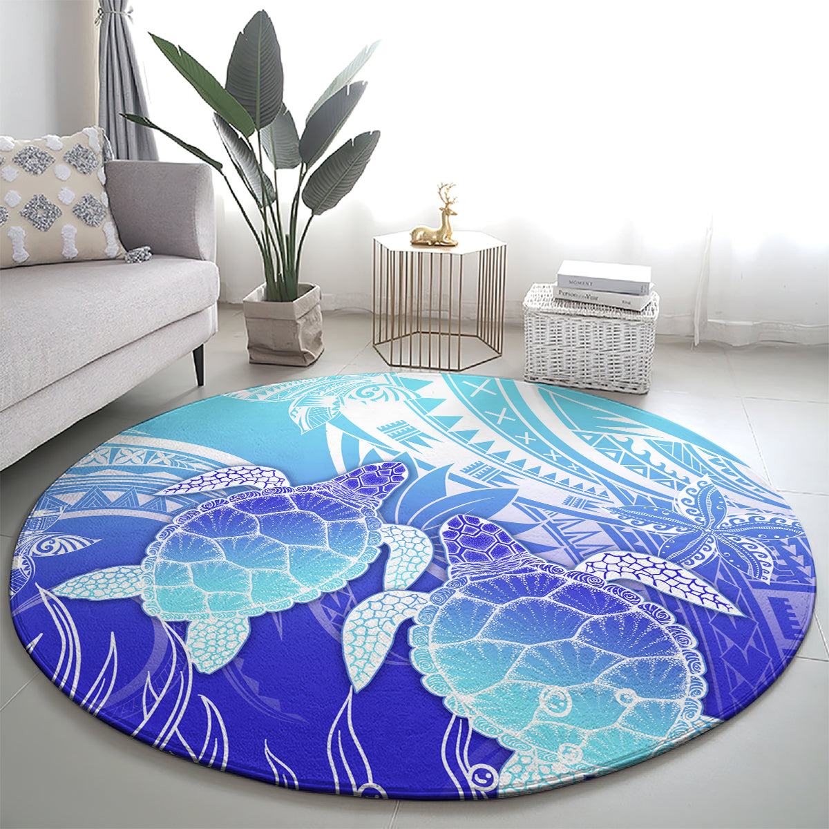 Polynesia Valentine Day Round Carpet Polynesian Sea Turtle Turquoise Version LT14 - Polynesian Pride
