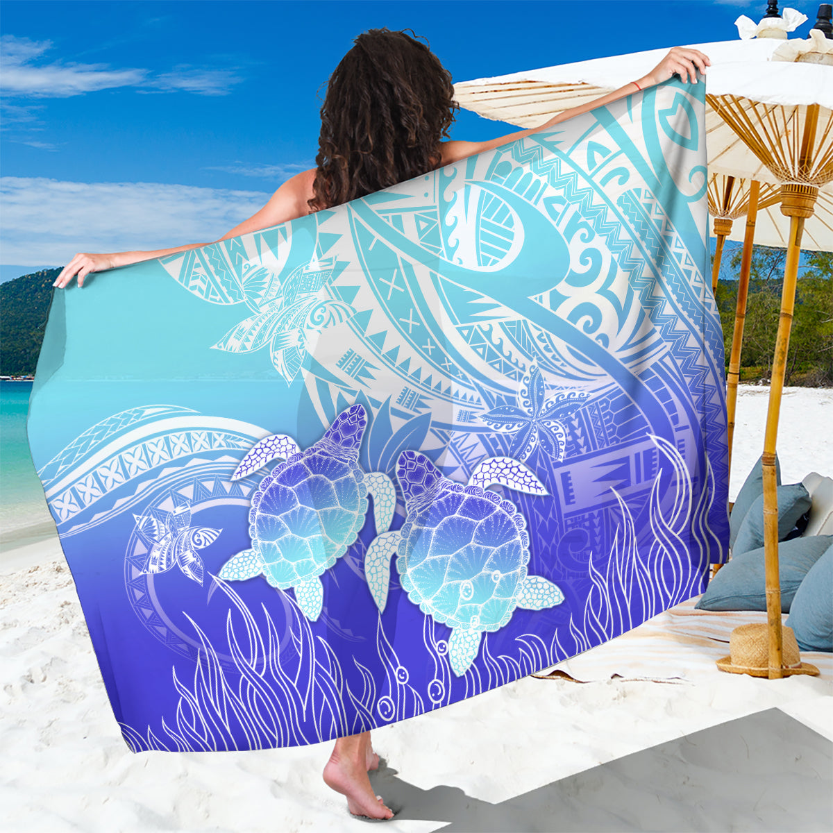 Polynesia Valentine Day Sarong Polynesian Sea Turtle Turquoise Version LT14 One Size 44 x 66 inches Turquoise - Polynesian Pride