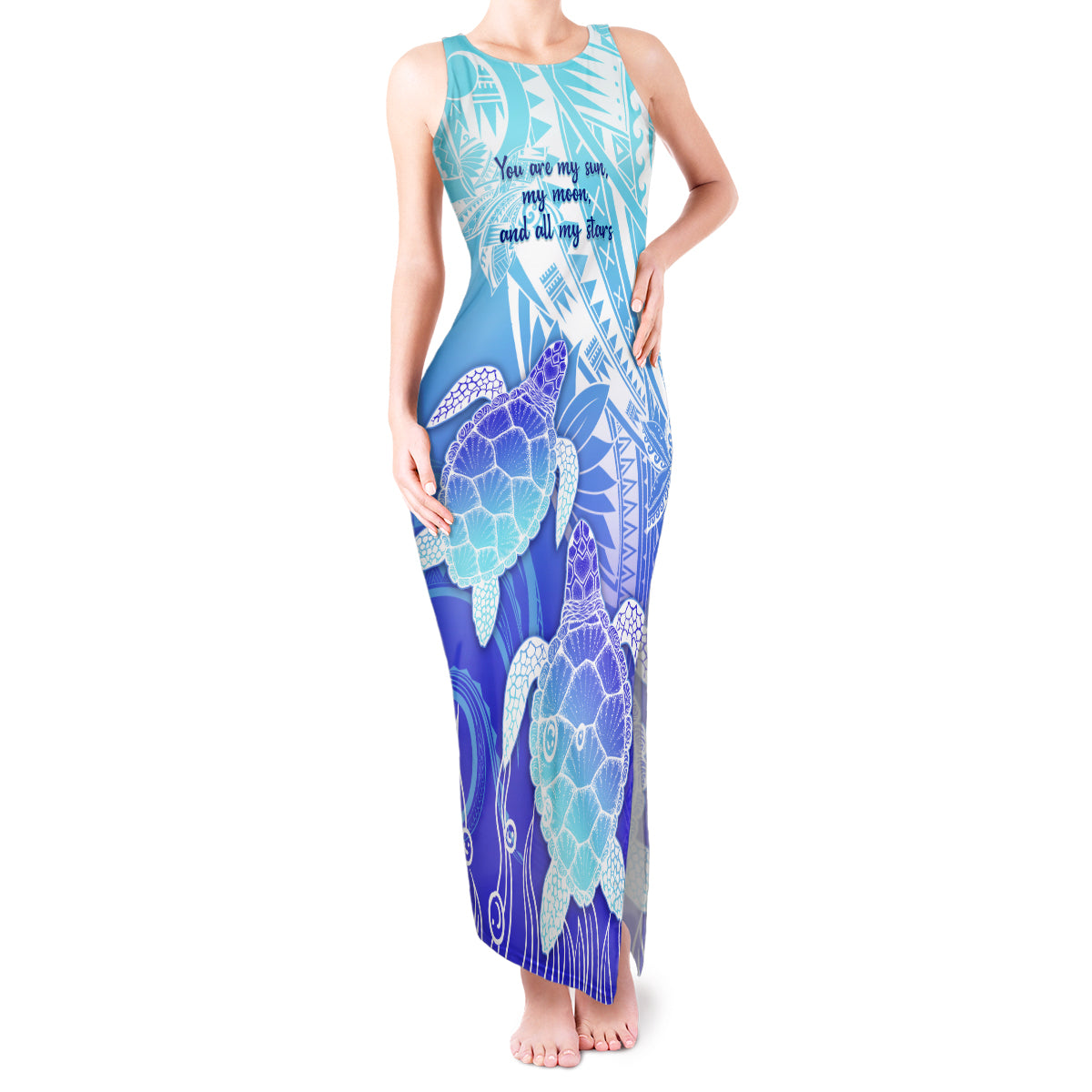 Polynesia Valentine Day Tank Maxi Dress Polynesian Sea Turtle Turquoise Version LT14 Women Turquoise - Polynesian Pride