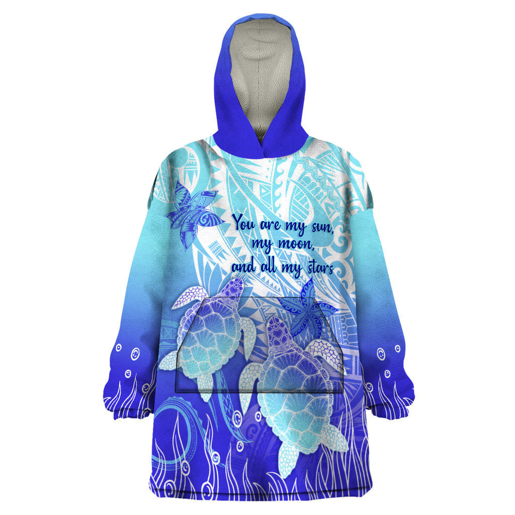 Polynesia Valentine Day Wearable Blanket Hoodie Polynesian Sea Turtle Turquoise Version LT14 One Size Turquoise - Polynesian Pride