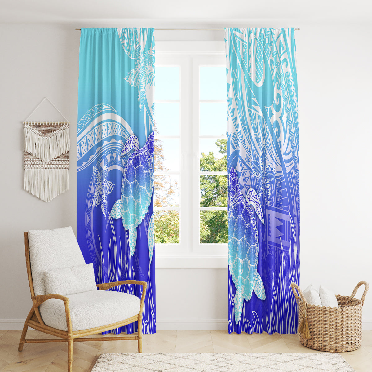 Polynesia Valentine Day Window Curtain Polynesian Sea Turtle Turquoise Version LT14 - Polynesian Pride