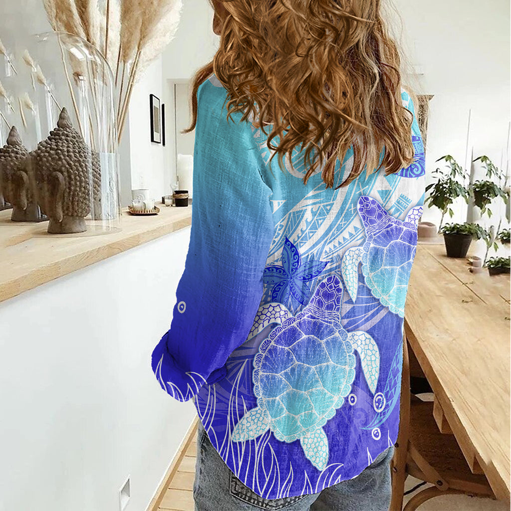 Polynesia Valentine Day Women Casual Shirt Polynesian Sea Turtle Turquoise Version LT14 - Polynesian Pride
