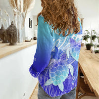 Polynesia Valentine Day Women Casual Shirt Polynesian Sea Turtle Turquoise Version LT14 - Polynesian Pride