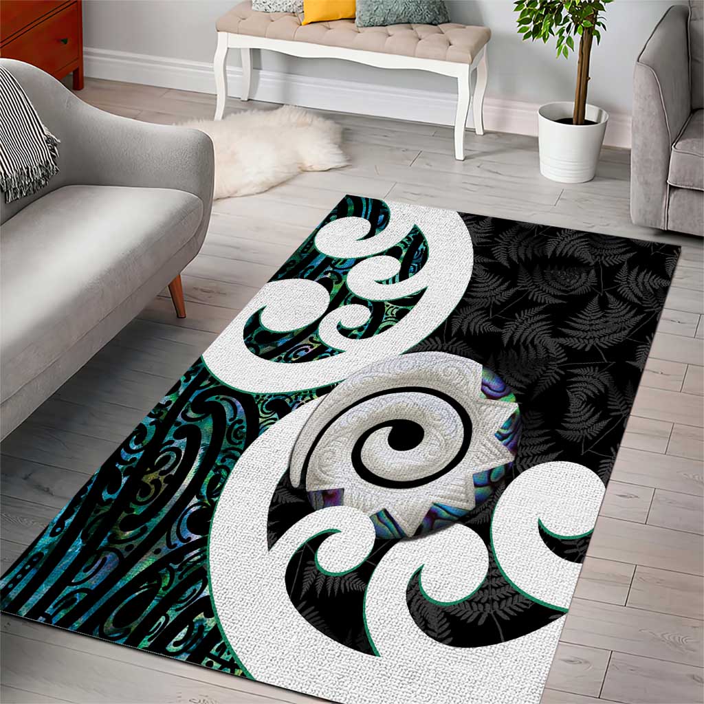 Aotearoa Koru Area Rug Cyan Maori Paua Shell Mix Silver Fern LT14 - Polynesian Pride