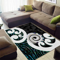 Aotearoa Koru Area Rug Cyan Maori Paua Shell Mix Silver Fern LT14 - Polynesian Pride