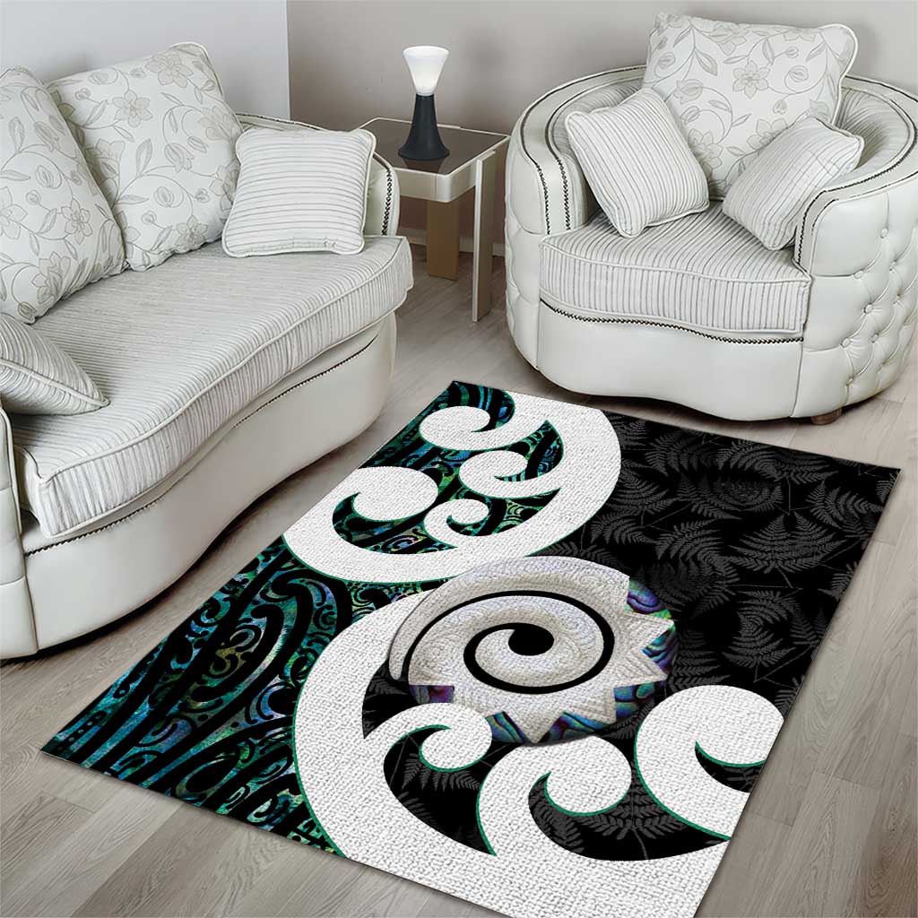 Aotearoa Koru Area Rug Cyan Maori Paua Shell Mix Silver Fern LT14 - Polynesian Pride