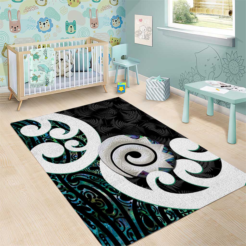 Aotearoa Koru Area Rug Cyan Maori Paua Shell Mix Silver Fern LT14 - Polynesian Pride