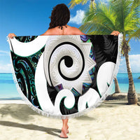 Aotearoa Koru Beach Blanket Cyan Maori Paua Shell Mix Silver Fern LT14 - Polynesian Pride