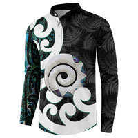 Aotearoa Koru Button Sweatshirt Cyan Maori Paua Shell Mix Silver Fern LT14 - Polynesian Pride