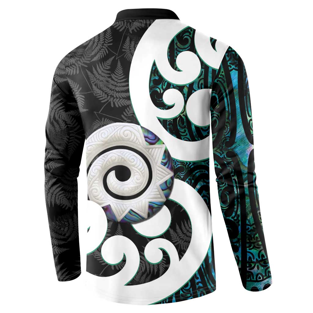 Aotearoa Koru Button Sweatshirt Cyan Maori Paua Shell Mix Silver Fern LT14 - Polynesian Pride