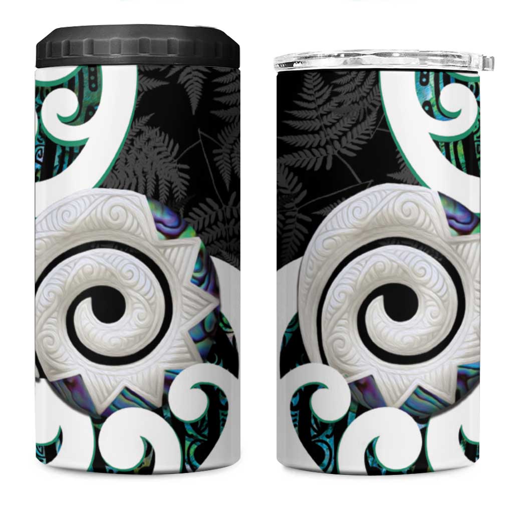 Aotearoa Koru 4 in 1 Can Cooler Tumbler Cyan Maori Paua Shell Mix Silver Fern LT14 One Size: 16 oz Black - Polynesian Pride