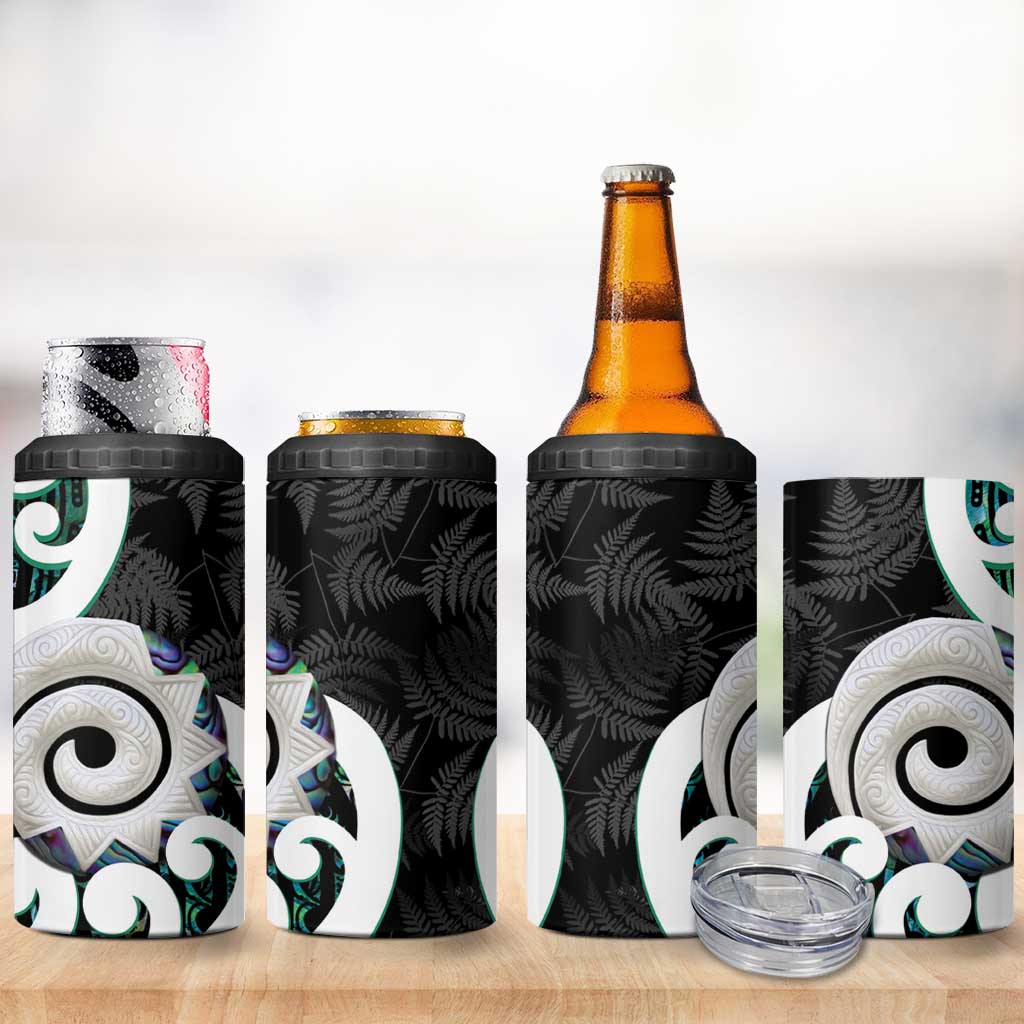 Aotearoa Koru 4 in 1 Can Cooler Tumbler Cyan Maori Paua Shell Mix Silver Fern LT14 - Polynesian Pride