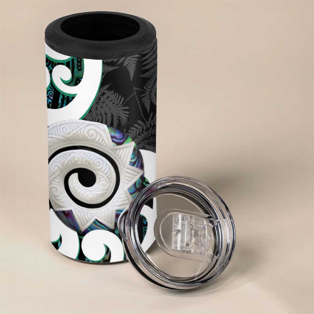 Aotearoa Koru 4 in 1 Can Cooler Tumbler Cyan Maori Paua Shell Mix Silver Fern LT14 - Polynesian Pride