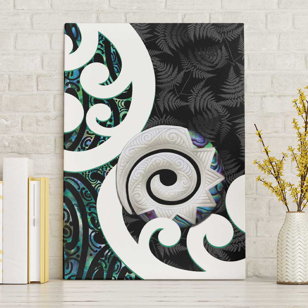 Aotearoa Koru Canvas Wall Art Cyan Maori Paua Shell Mix Silver Fern LT14 Without Frame Black - Polynesian Pride