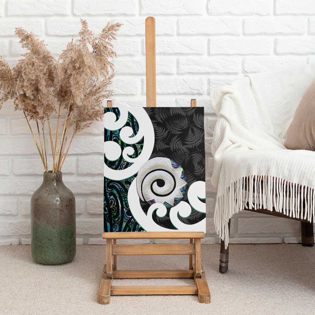 Aotearoa Koru Canvas Wall Art Cyan Maori Paua Shell Mix Silver Fern LT14 - Polynesian Pride