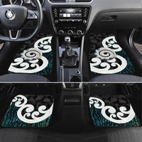Aotearoa Koru Car Mats Cyan Maori Paua Shell Mix Silver Fern LT14 Set 4pcs Black - Polynesian Pride