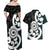 Aotearoa Koru Couples Matching Off Shoulder Maxi Dress and Hawaiian Shirt Cyan Maori Paua Shell Mix Silver Fern