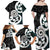 Aotearoa Koru Family Matching Off Shoulder Maxi Dress and Hawaiian Shirt Cyan Maori Paua Shell Mix Silver Fern