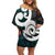 Aotearoa Koru Family Matching Off Shoulder Short Dress and Hawaiian Shirt Cyan Maori Paua Shell Mix Silver Fern