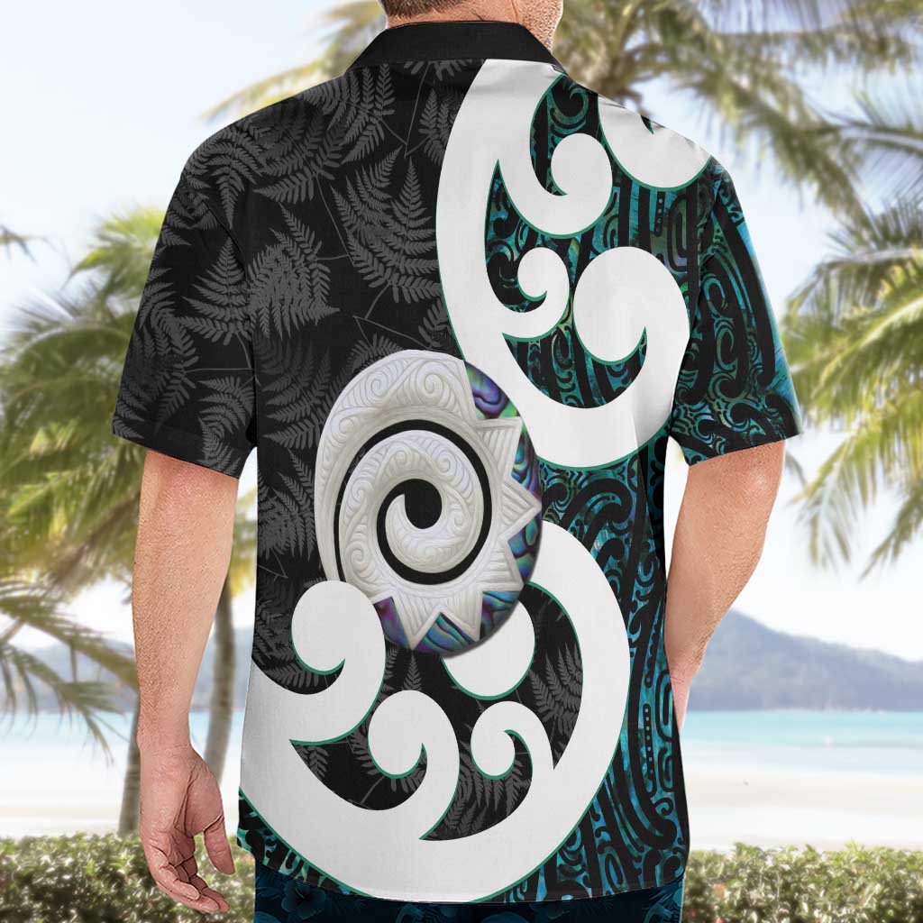 Aotearoa Koru Hawaiian Shirt Cyan Maori Paua Shell Mix Silver Fern LT14 - Polynesian Pride