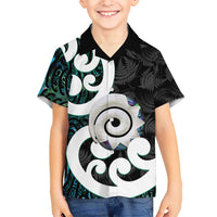 Aotearoa Koru Hawaiian Shirt Cyan Maori Paua Shell Mix Silver Fern LT14 - Polynesian Pride