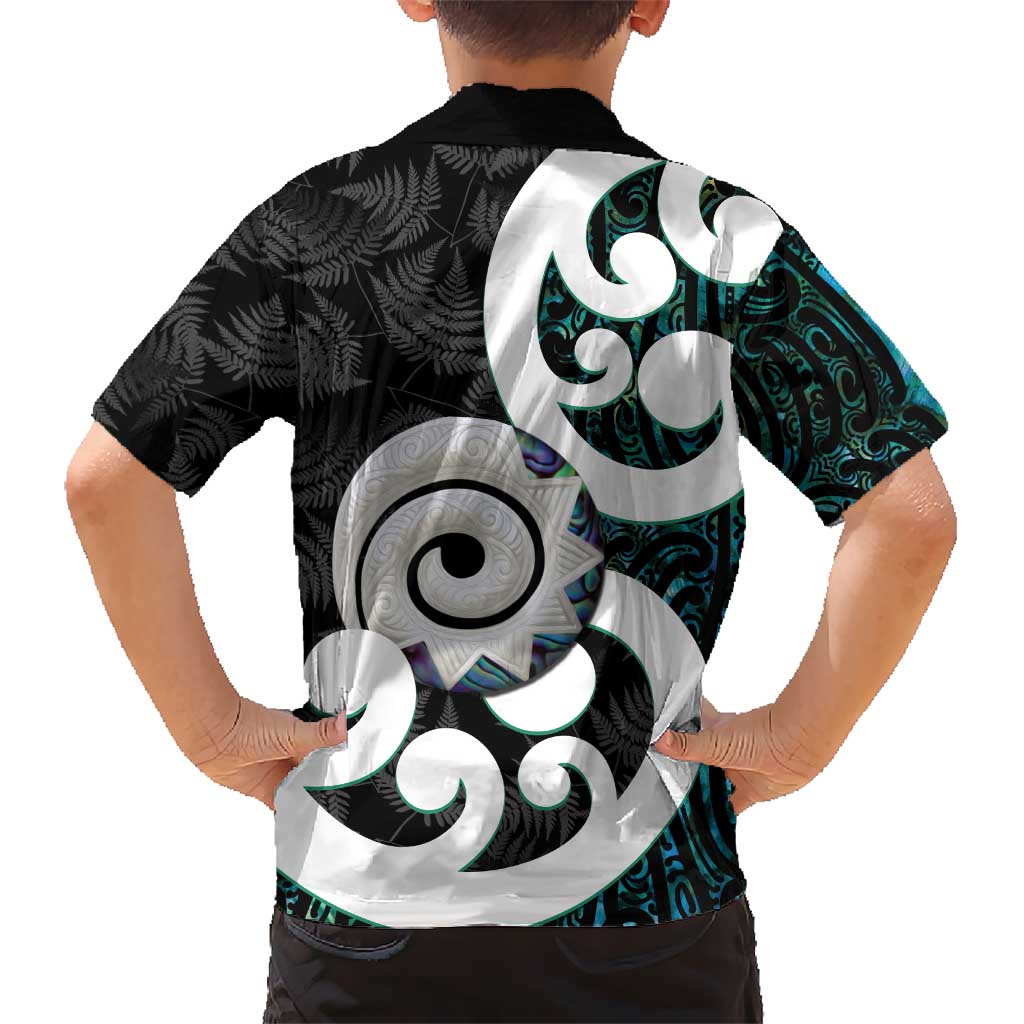 Aotearoa Koru Hawaiian Shirt Cyan Maori Paua Shell Mix Silver Fern LT14 - Polynesian Pride