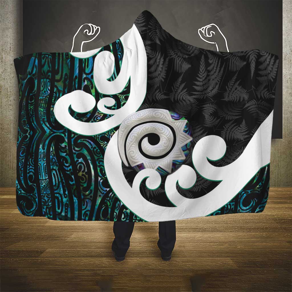 Aotearoa Koru Hooded Blanket Cyan Maori Paua Shell Mix Silver Fern LT14 - Polynesian Pride