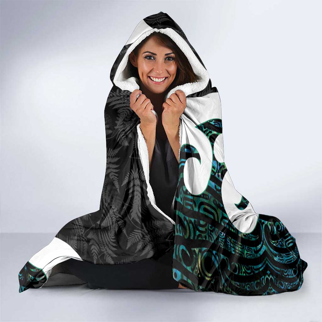 Aotearoa Koru Hooded Blanket Cyan Maori Paua Shell Mix Silver Fern LT14 - Polynesian Pride