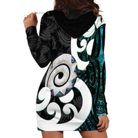 Aotearoa Koru Hoodie Dress Cyan Maori Paua Shell Mix Silver Fern LT14 - Polynesian Pride