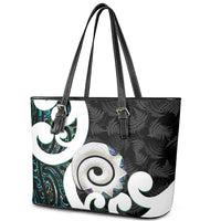 Aotearoa Koru Leather Tote Bag Cyan Maori Paua Shell Mix Silver Fern LT14 - Polynesian Pride