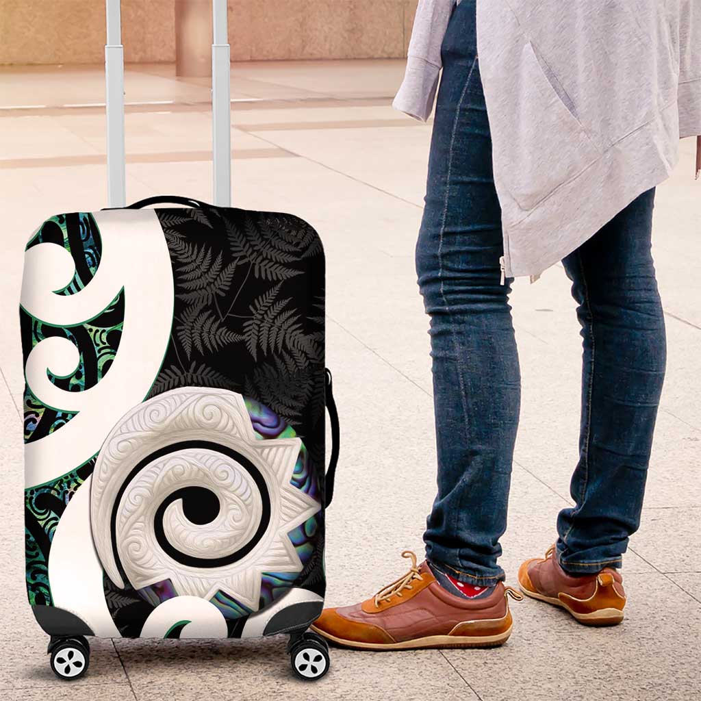 Aotearoa Koru Luggage Cover Cyan Maori Paua Shell Mix Silver Fern