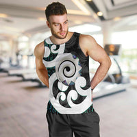 Aotearoa Koru Men Tank Top Cyan Maori Paua Shell Mix Silver Fern LT14 Black - Polynesian Pride