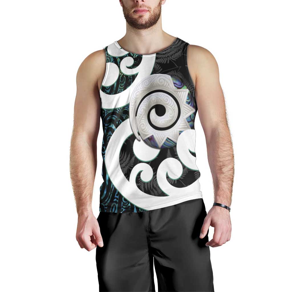 Aotearoa Koru Men Tank Top Cyan Maori Paua Shell Mix Silver Fern LT14 - Polynesian Pride