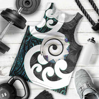 Aotearoa Koru Men Tank Top Cyan Maori Paua Shell Mix Silver Fern LT14 - Polynesian Pride
