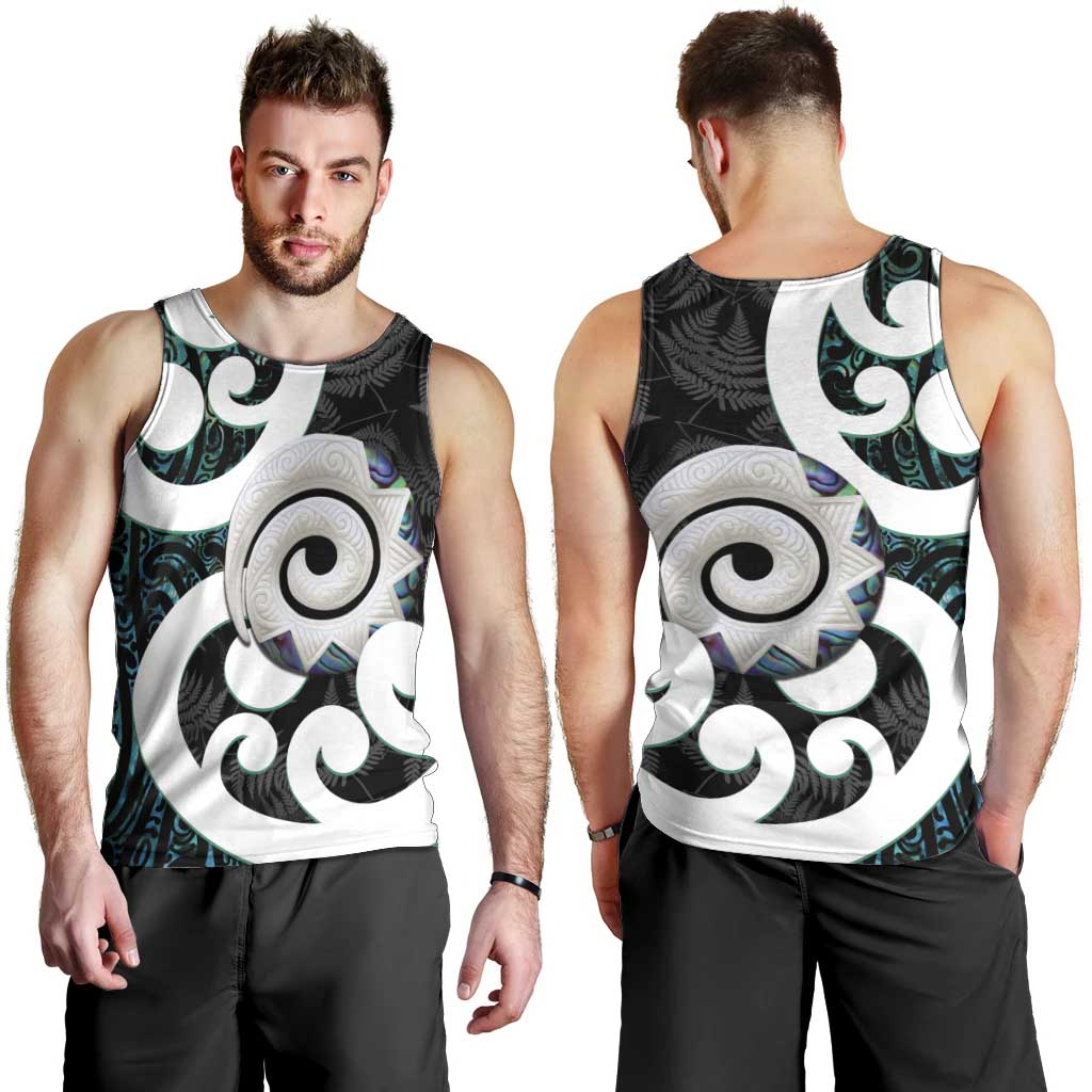 Aotearoa Koru Men Tank Top Cyan Maori Paua Shell Mix Silver Fern LT14 - Polynesian Pride