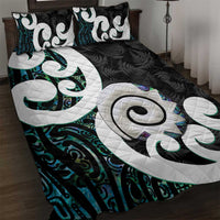 Aotearoa Koru Quilt Bed Set Cyan Maori Paua Shell Mix Silver Fern LT14 Black - Polynesian Pride