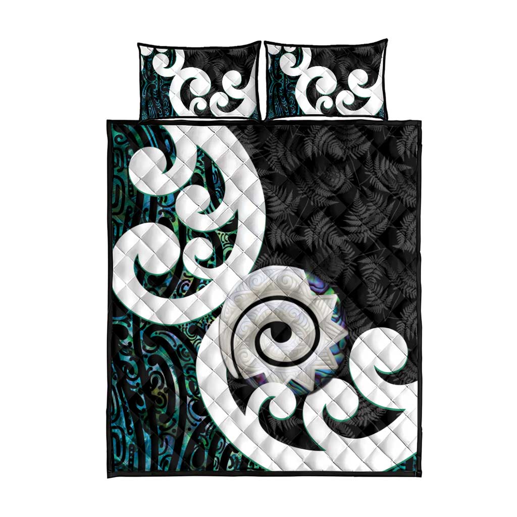 Aotearoa Koru Quilt Bed Set Cyan Maori Paua Shell Mix Silver Fern LT14 - Polynesian Pride