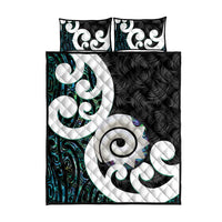 Aotearoa Koru Quilt Bed Set Cyan Maori Paua Shell Mix Silver Fern LT14 - Polynesian Pride