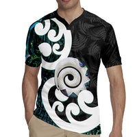 Aotearoa Koru Rugby Jersey Cyan Maori Paua Shell Mix Silver Fern LT14 - Polynesian Pride