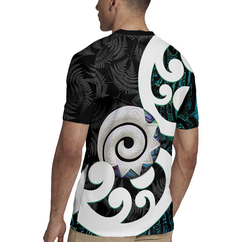 Aotearoa Koru Rugby Jersey Cyan Maori Paua Shell Mix Silver Fern LT14 - Polynesian Pride