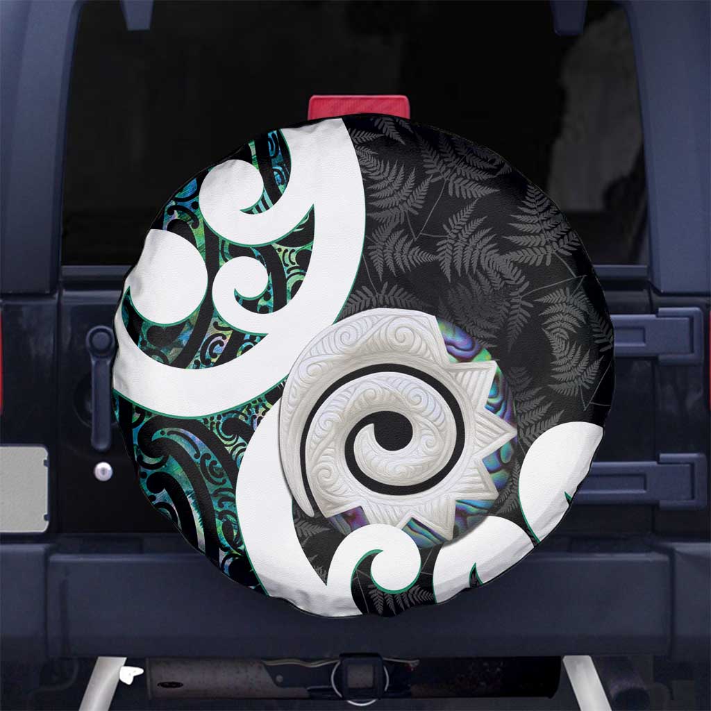 Aotearoa Koru Spare Tire Cover Cyan Maori Paua Shell Mix Silver Fern LT14 - Polynesian Pride