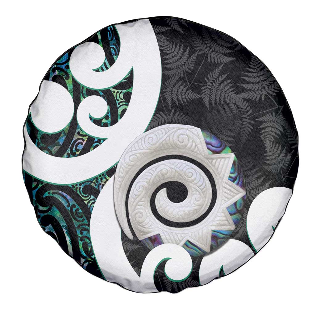 Aotearoa Koru Spare Tire Cover Cyan Maori Paua Shell Mix Silver Fern LT14 - Polynesian Pride